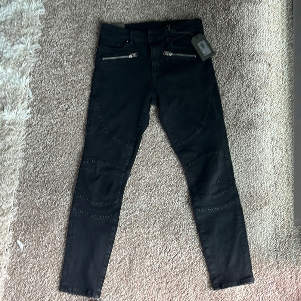 New All Saints soft black biker ankle jean